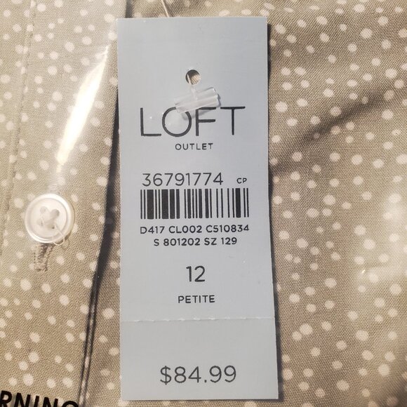 NEW LOFT Outlet SZ 12 Petite Feminine Green & White Polka Dot Button Front Dress - Picture 6 of 8